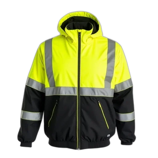 jacket, neon, yellow, black transparent PNG cut-out