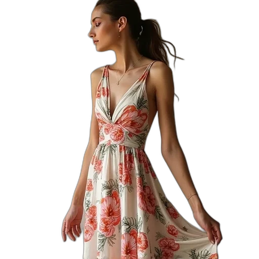 dress, photorealistic, floral, printed transparent PNG cut-out