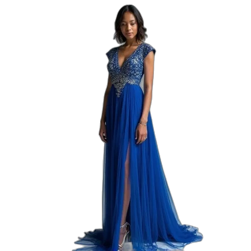 dress, blue, model, wearing transparent PNG cut-out