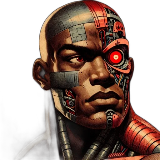 robot, face, comic book art, cyberpunk transparent PNG cut-out