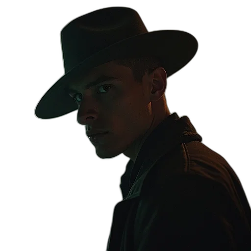 hat, jacket, face, photorealistic transparent PNG cut-out