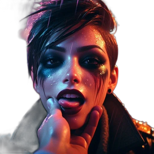face, jacket, cyberpunk, photorealistic transparent PNG cut-out