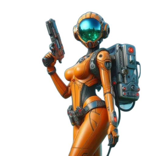 robot, weapon, staff, jacket transparent PNG cut-out