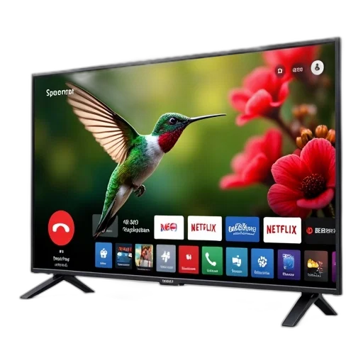 modern, flat-screen, television, displaying transparent PNG cut-out
