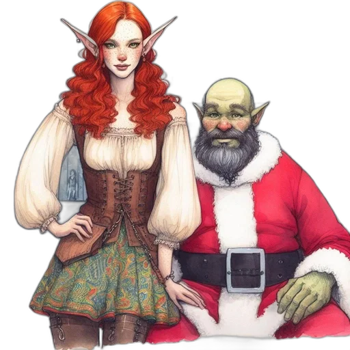 fantasy art, concept art, watercolor, two transparent PNG cut-out