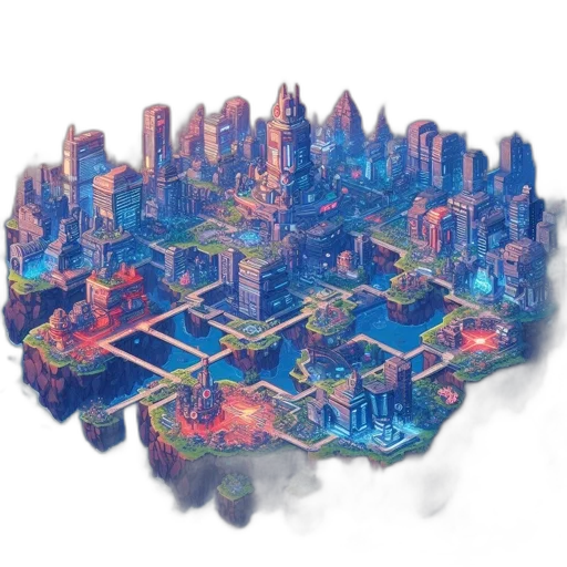 pixel art, concept art, cyberpunk, 3d render transparent PNG cut-out