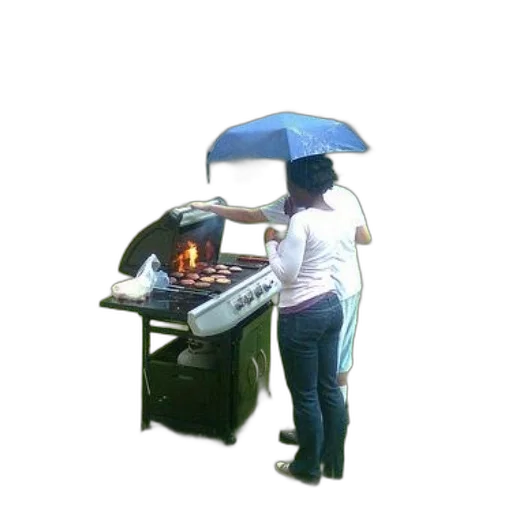 umbrella, jacket, staff, robot transparent PNG cut-out