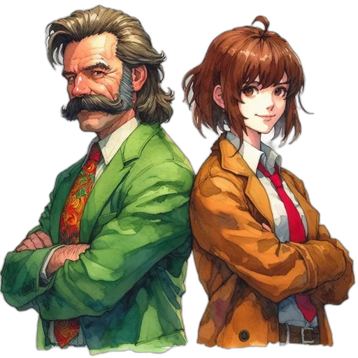 jacket, staff, face, concept art transparent PNG cut-out