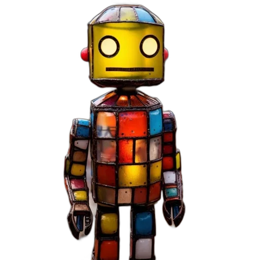 robot, pixel art, concept art, 3d render transparent PNG cut-out