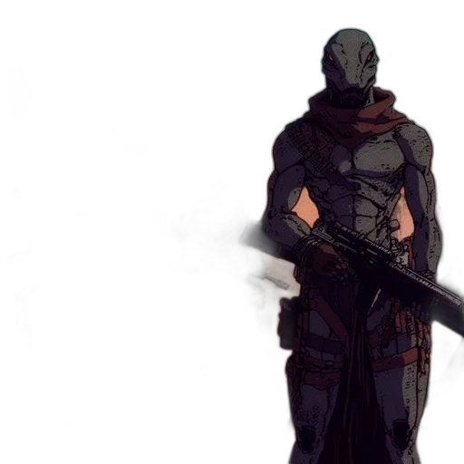 weapon, jacket, mask, staff transparent PNG cut-out
