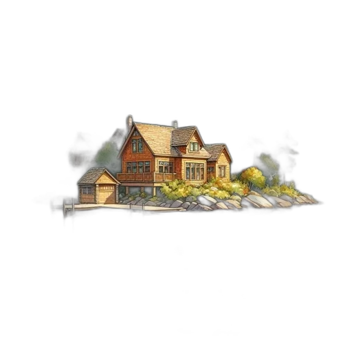building, concept art, 3d render, watercolor transparent PNG cut-out