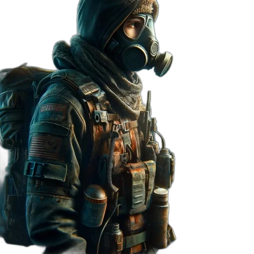 jacket, mask, weapon, face transparent PNG cut-out