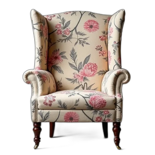 furniture, floral, patterned, wingback transparent PNG cut-out