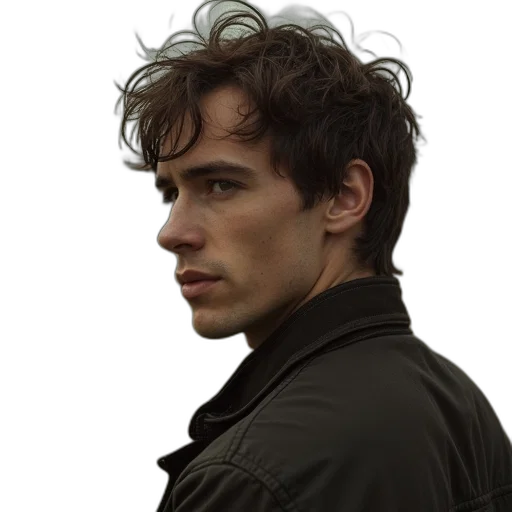 jacket, hair, face, staff transparent PNG cut-out