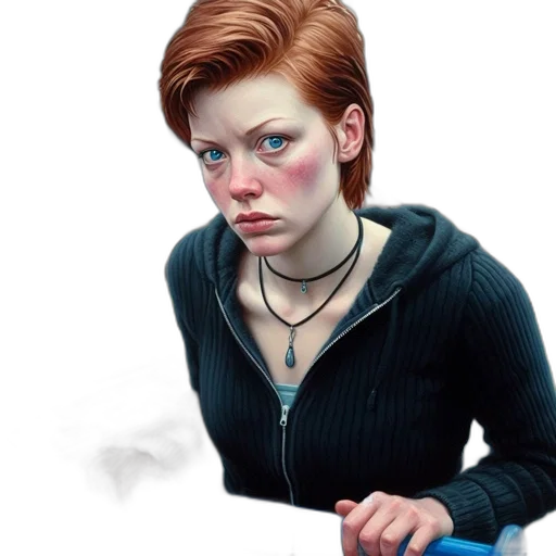 face, jacket, jewelry, photorealistic transparent PNG cut-out