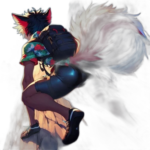 jacket, mask, creature, staff transparent PNG cut-out