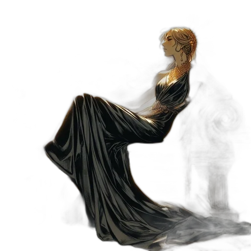 dress, hair, jewelry, staff transparent PNG cut-out