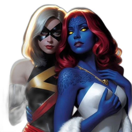 comic book art, concept art, two, females transparent PNG cut-out