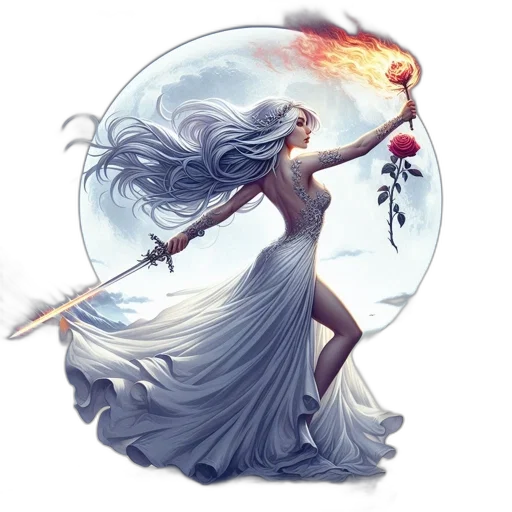 sword, dragon, staff, dress transparent PNG cut-out