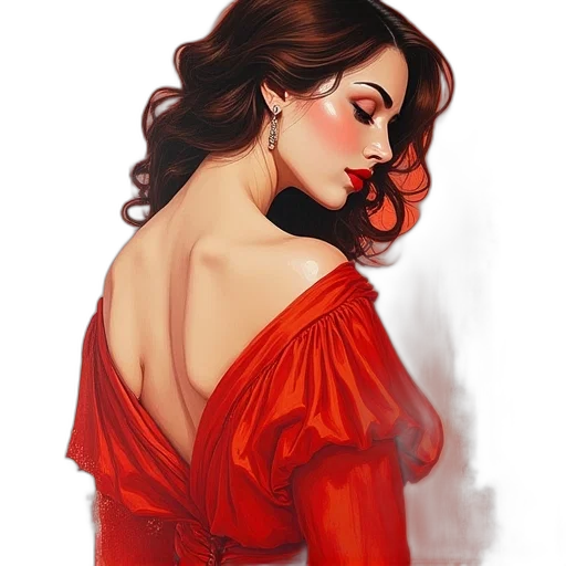 dress, jewelry, face, oil painting transparent PNG cut-out