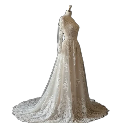 dress, long, sleeve, lace transparent PNG cut-out