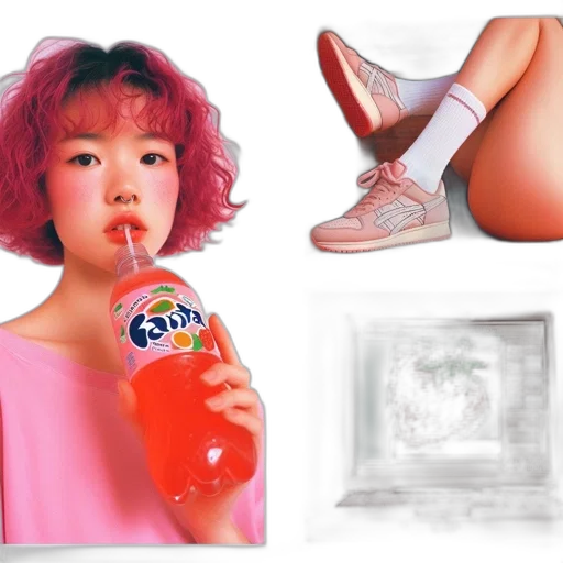 food, bottle, shoes, vaporwave transparent PNG cut-out