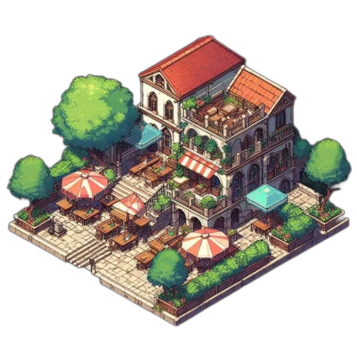 building, furniture, umbrella, tree transparent PNG cut-out