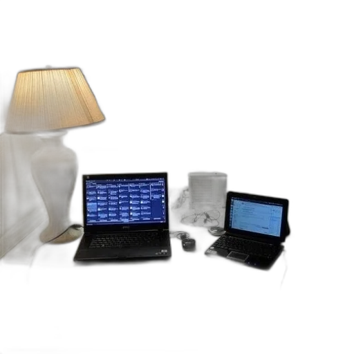 3d render, desk, two, laptops transparent PNG cut-out