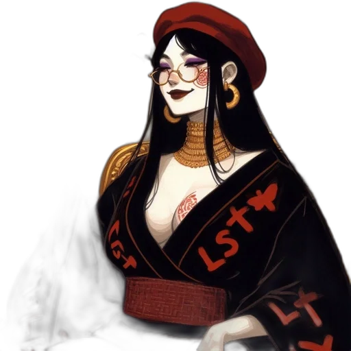 dress, hat, jewelry, staff transparent PNG cut-out