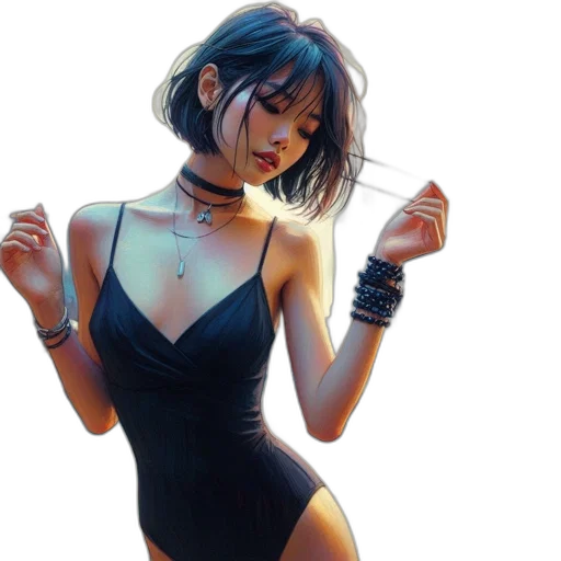 dress, jewelry, concept art, cyberpunk transparent PNG cut-out
