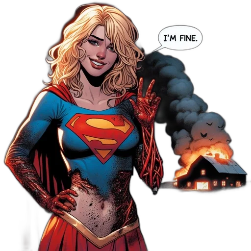comic book art, concept art, fire, supergirl transparent PNG cut-out