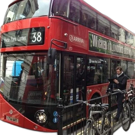 red, double-decker, bus, route transparent PNG cut-out