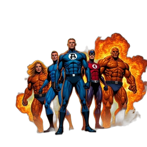 comic book art, concept art, fantastic, four transparent PNG cut-out