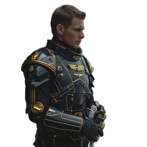 jacket, robot, staff, weapon transparent PNG cut-out