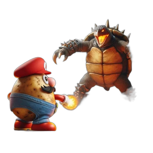 concept art, 3d render, fire, mario transparent PNG cut-out