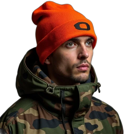 jacket, hat, face, photorealistic transparent PNG cut-out