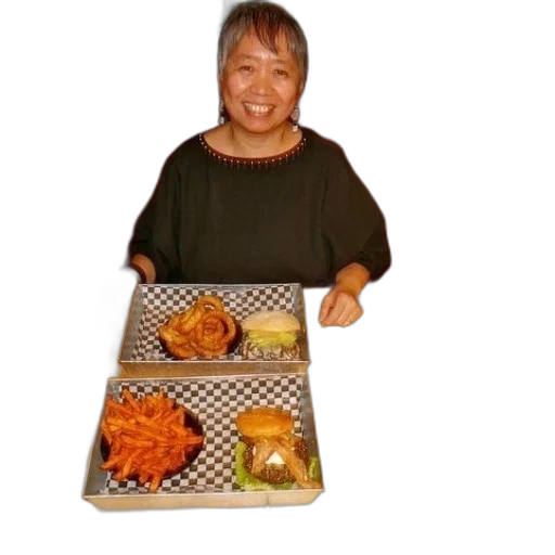 food, woman, sits, table transparent PNG cut-out