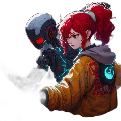 jacket, robot, weapon, mask transparent PNG cut-out