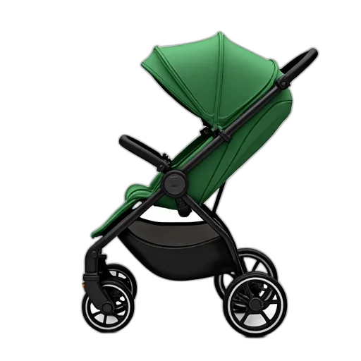 3d render, green, black, stroller transparent PNG cut-out