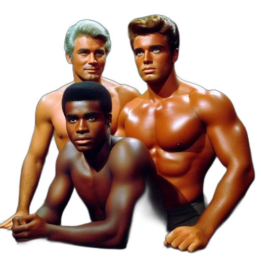 three, muscular, men, one transparent PNG cut-out