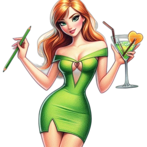 dress, staff, cartoon, comic book art transparent PNG cut-out