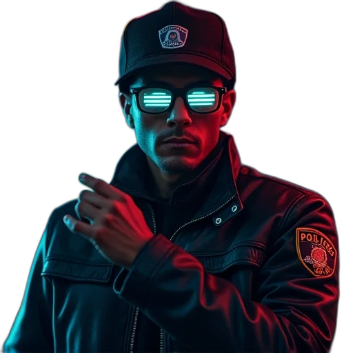 jacket, staff, face, photorealistic transparent PNG cut-out