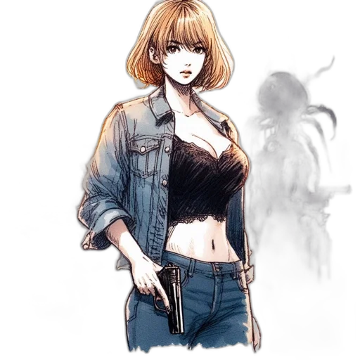 jacket, weapon, comic book art, concept art transparent PNG cut-out