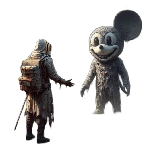 jacket, mask, creature, staff transparent PNG cut-out
