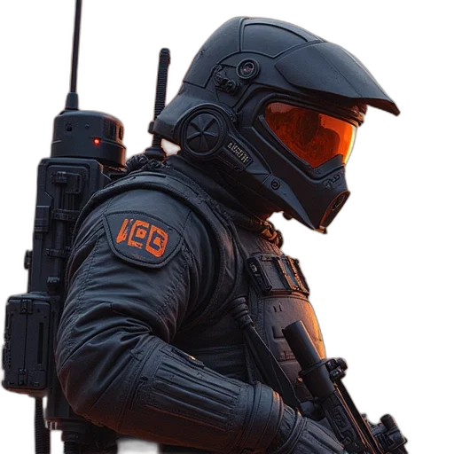 weapon, jacket, staff, robot transparent PNG cut-out