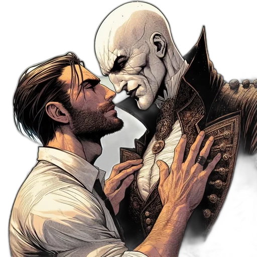 comic book art, concept art, two, contrasting transparent PNG cut-out