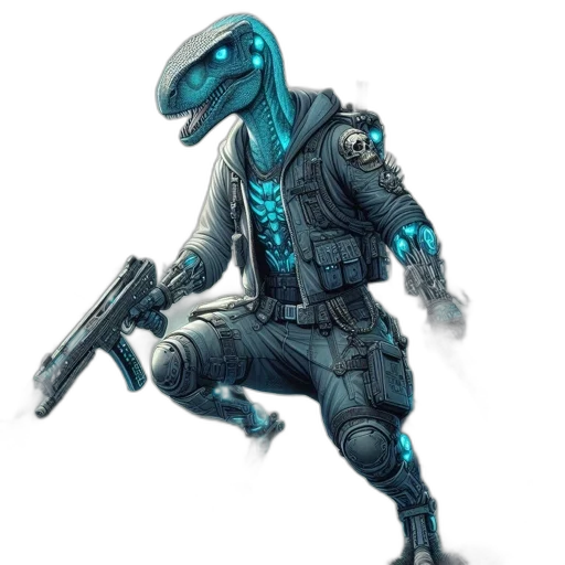 robot, jacket, creature, weapon transparent PNG cut-out