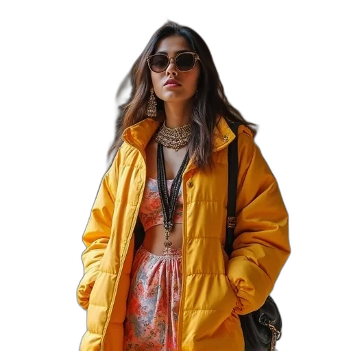 jacket, jewelry, photorealistic, neon transparent PNG cut-out