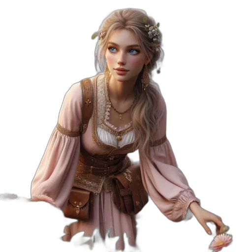 dress, staff, face, jewelry transparent PNG cut-out
