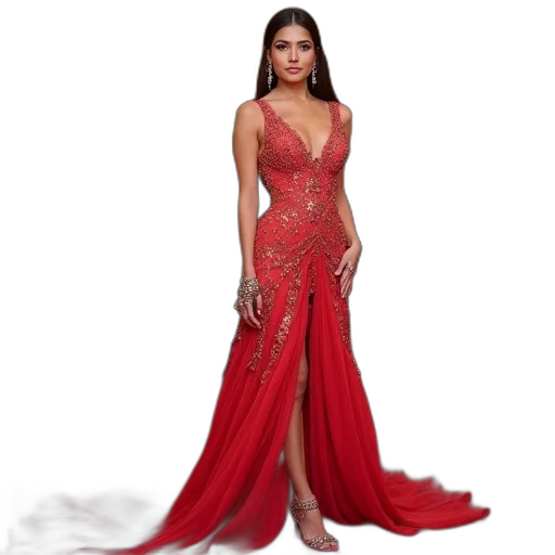 dress, photorealistic, red, camila transparent PNG cut-out